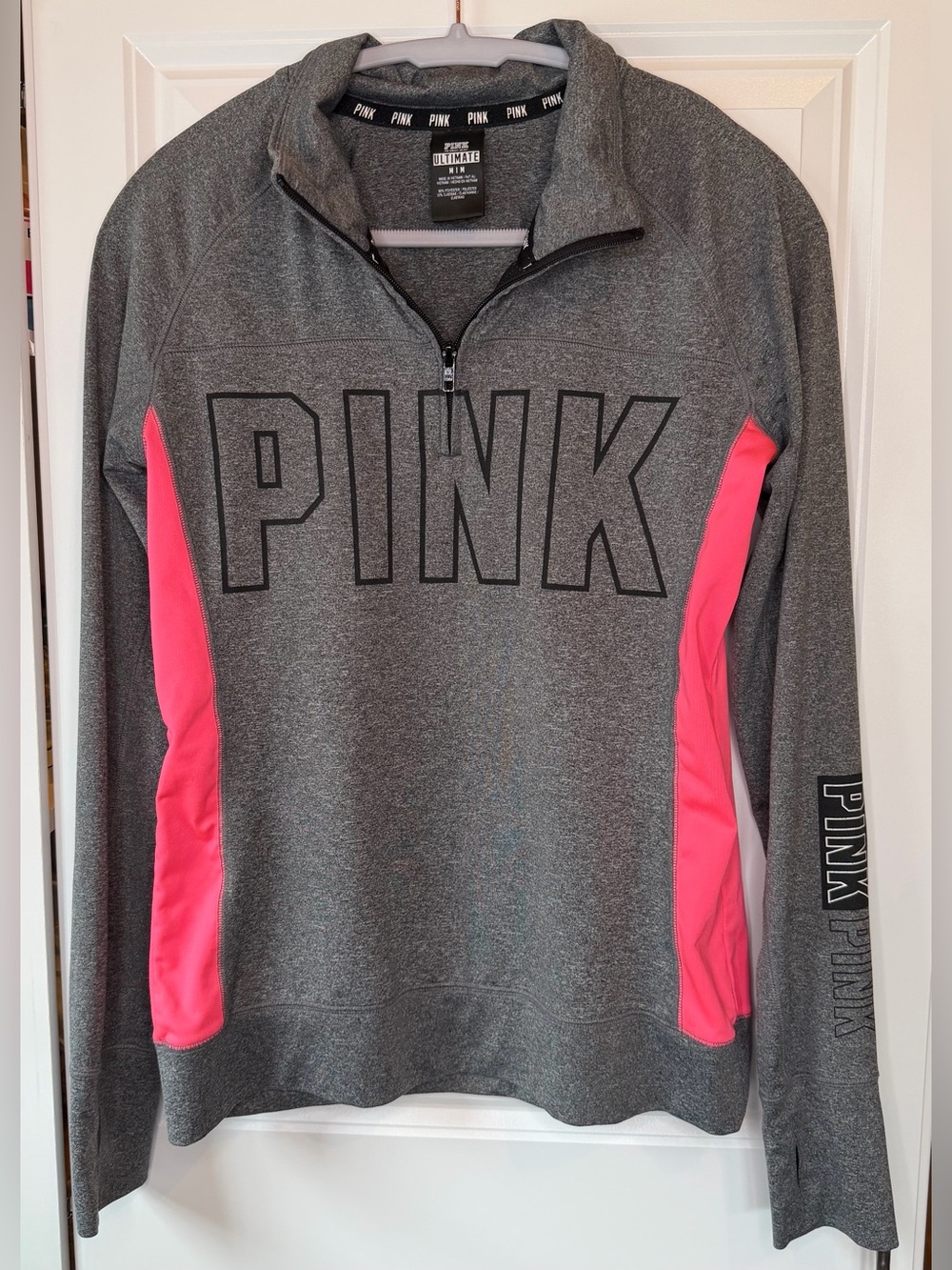 PINK Victoria’s Secret Ultimate Performance 1/4 Zip Pullover Gray Pink